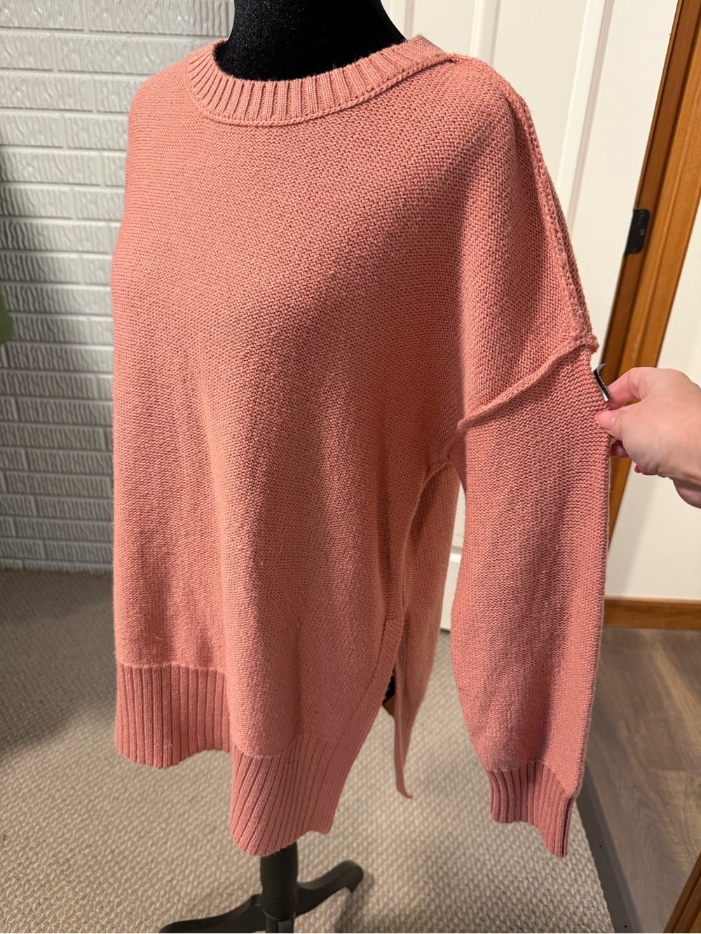 Aerie Oversized Pink Crewneck Sweater XS Soft Knit Relaxed Fit
